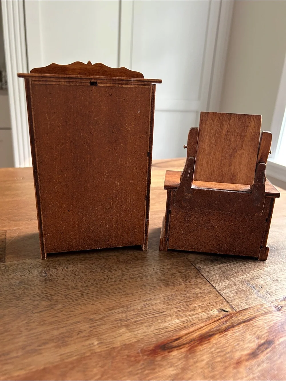 Vtg Wooden Wardrobe & Dresser Set, Lot of 2, Dollhouse Furniture